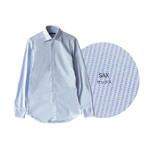 【日本製】 ワイシャツ メンズ ビジネス 長袖 スリムフィット 吸水速乾 ストレッチ ノーアイロン 無地 ワイドカラー イージーフォーマルシャツ サックス(SNKN24-074FM-sa)